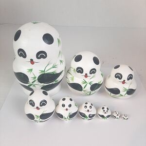 🔥Set Of 9 Wooden Nesting Doll Set Cute Panda Stackable Black&White Toy